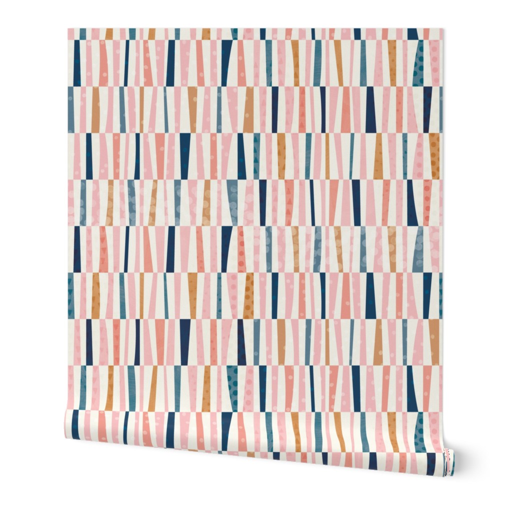 Patchwork Stripes - Pink Wallpaper, 2'x9', Prepasted Removable Smooth, Multicolor