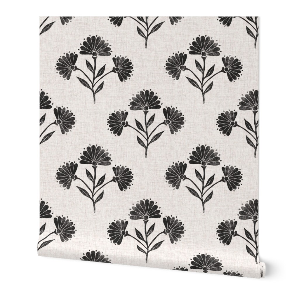 Suri Floral - Black and White Wallpaper, 2'x9', Prepasted Removable Smooth, Beige