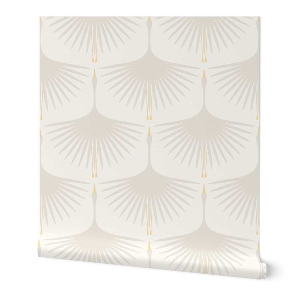 Art Deco Swans - Off-White on Off-White Wallpaper, 2'x3', Prepasted Removable Smooth, Beige