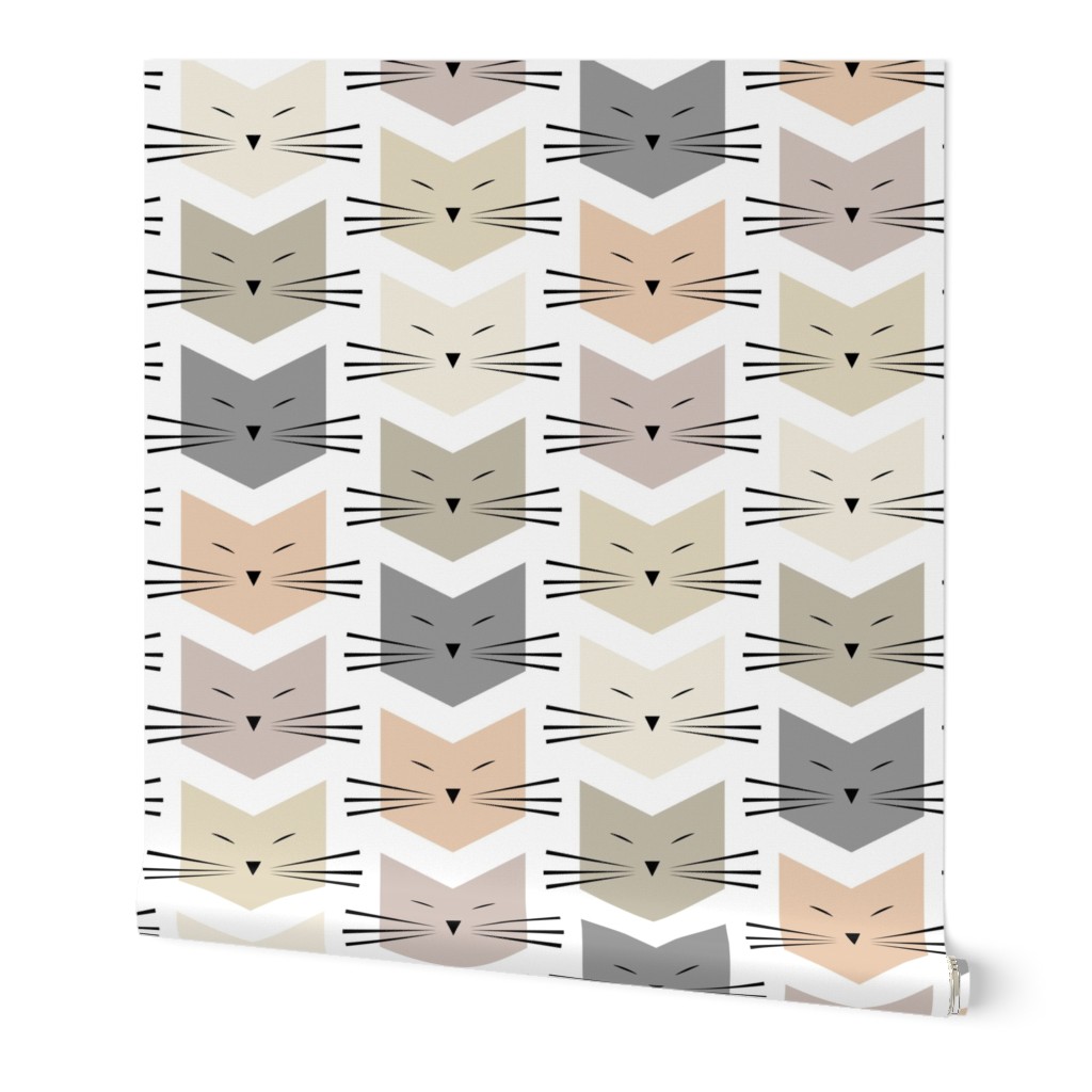 Pixie Cats - Neutral Wallpaper, Test Swatch (2' x 1'), Prepasted Removable Smooth, Beige