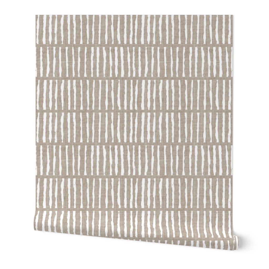 Lines - White on Oyster Wallpaper, 2'x12', Prepasted Removable Smooth, Beige