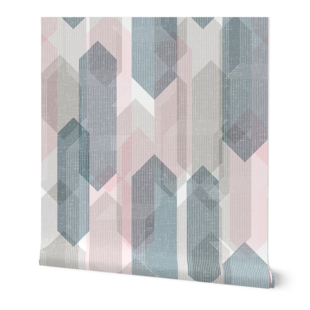 Deco Mod Hex Reflections Wallpaper, Test Swatch (2' x 1'), Prepasted Removable Smooth, Gray