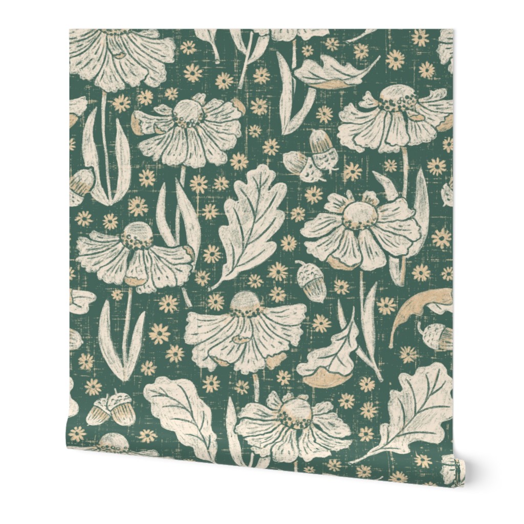 Falling for Fall Flowers - Green Wallpaper, 2'x12', Prepasted Removable Smooth, Green
