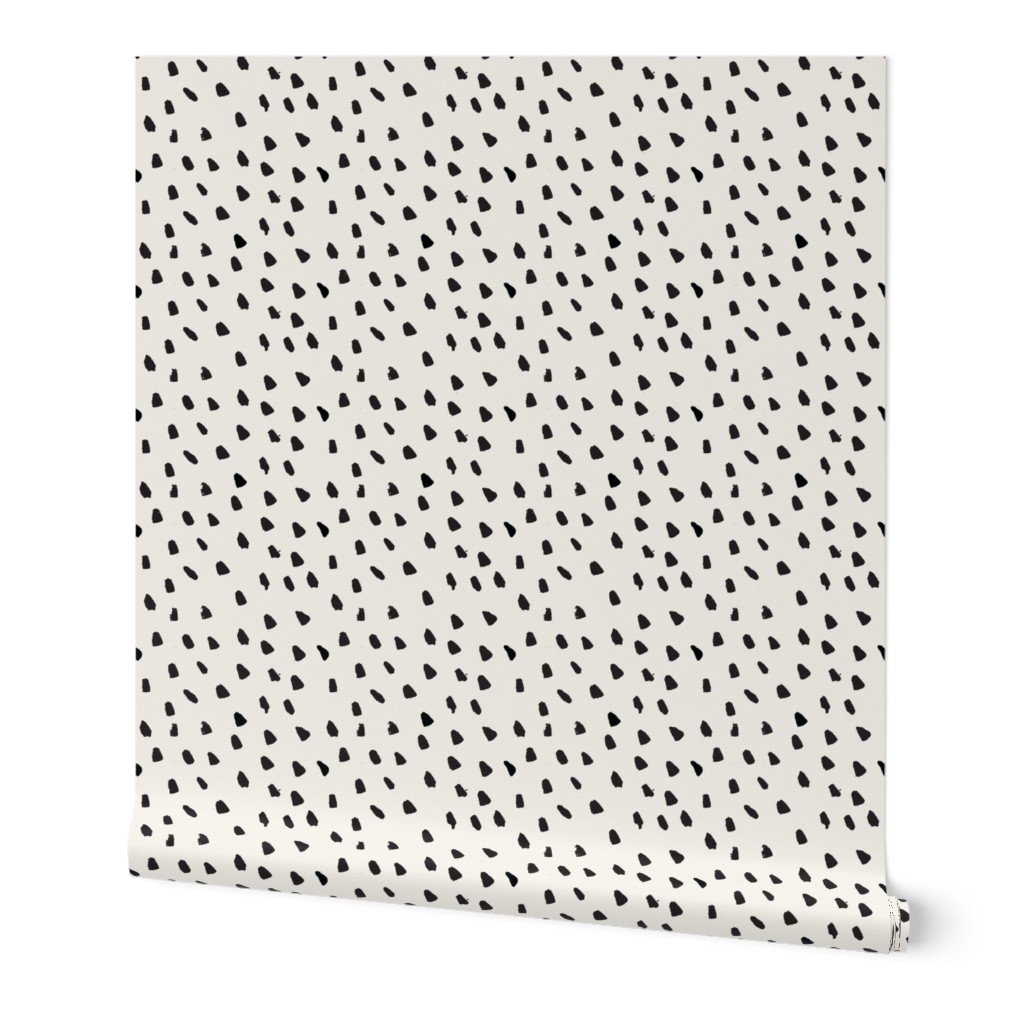 Painted Dots - Black on Cream Wallpaper, 2'x12', Prepasted Removable Smooth, Beige
