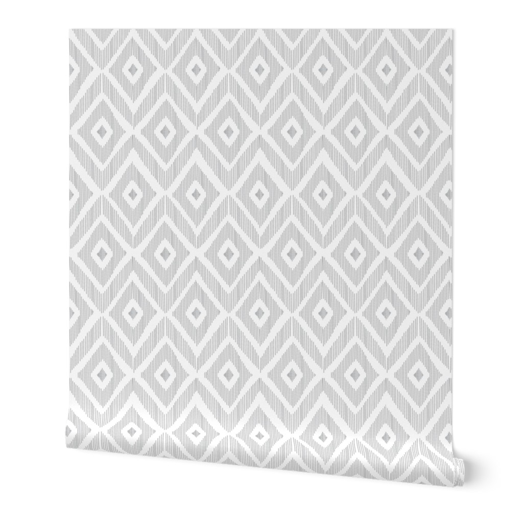Ikat - Gray and White Wallpaper, Test Swatch (2' x 1'), Prepasted Removable Smooth, Gray