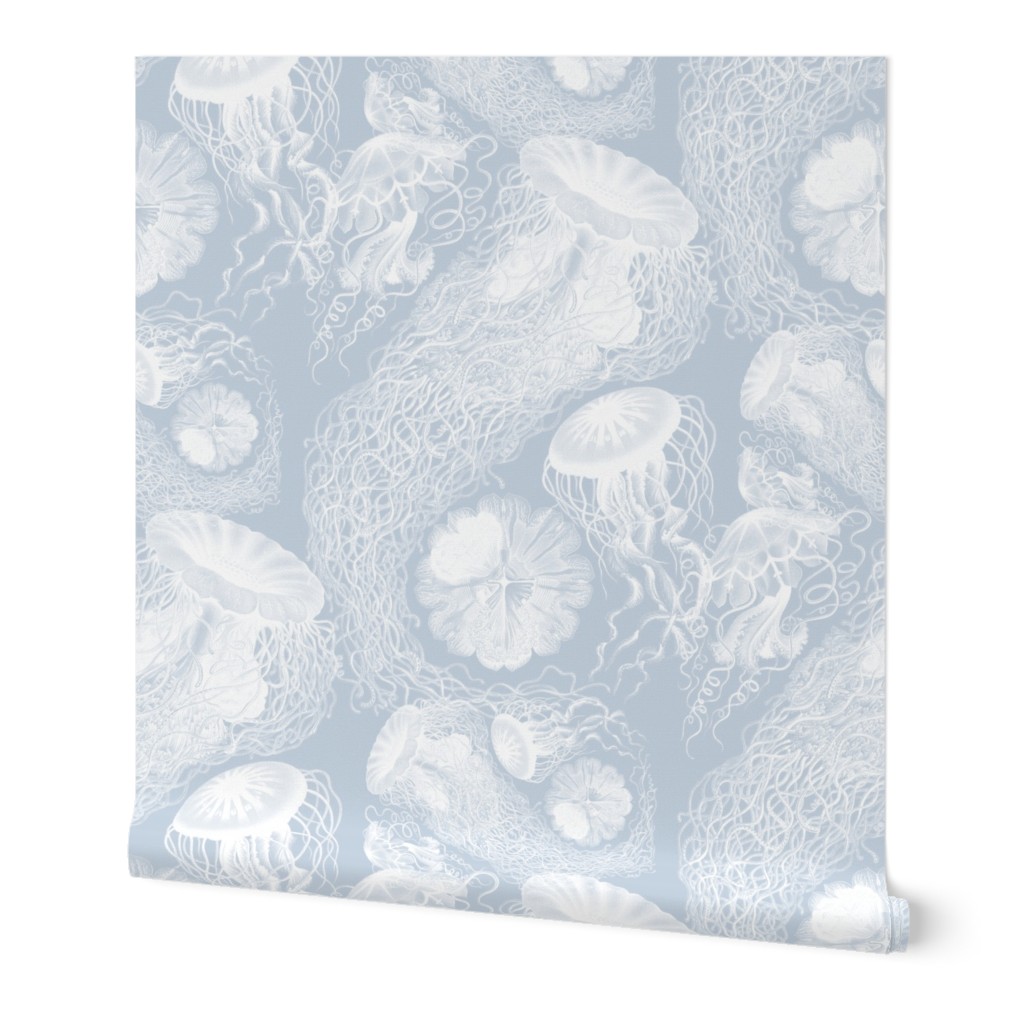 Jellyfish Swarm - Blue and White Wallpaper, 2'x3', Prepasted Removable Smooth, Blue