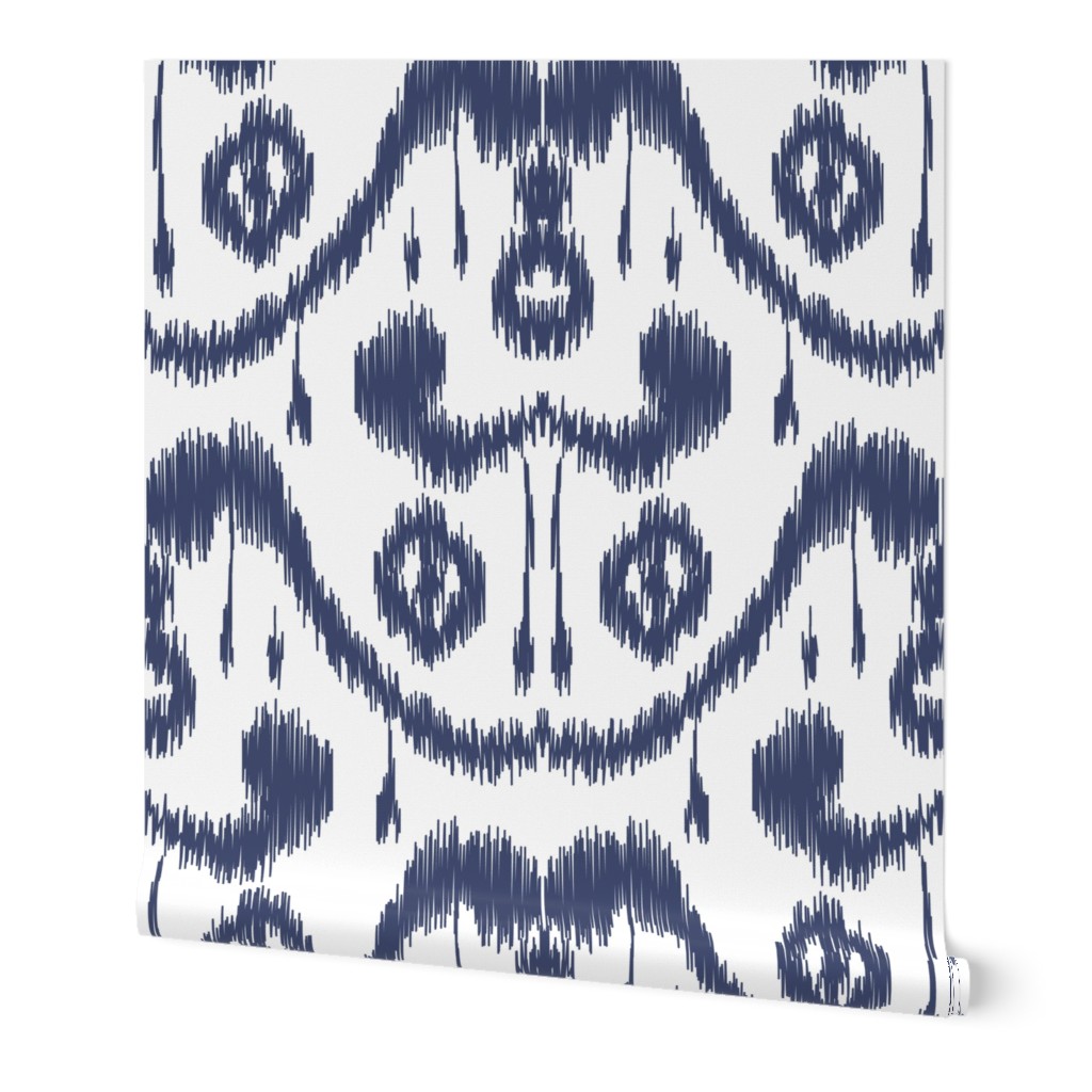 Ikat Waves - Indigo Wallpaper, 2'x9', Prepasted Removable Smooth, Blue