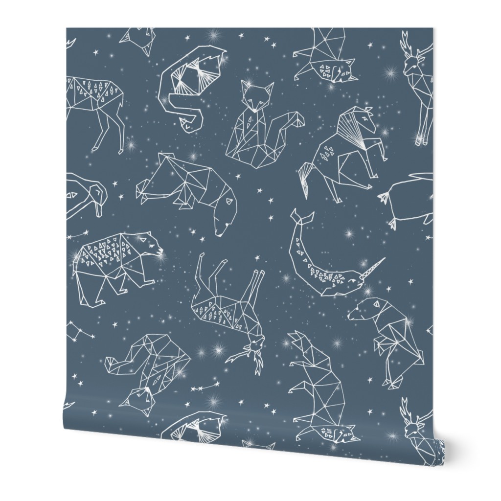 Animal Geometric Constellations Wallpaper, 2'x3', Prepasted Removable Smooth, Blue