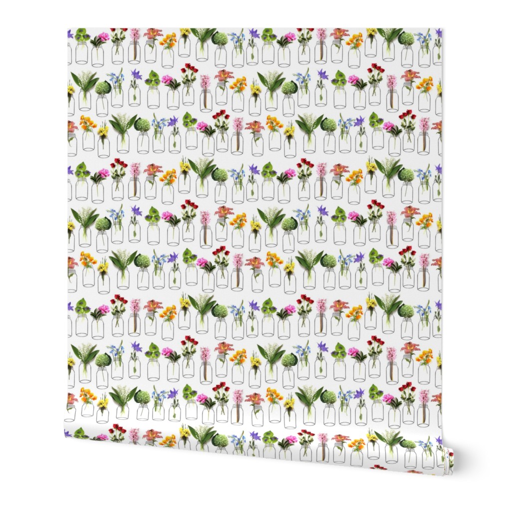 a Floral Rainbow in the Garden - Multi Wallpaper, 2'x9', Prepasted Removable Smooth, Multicolor