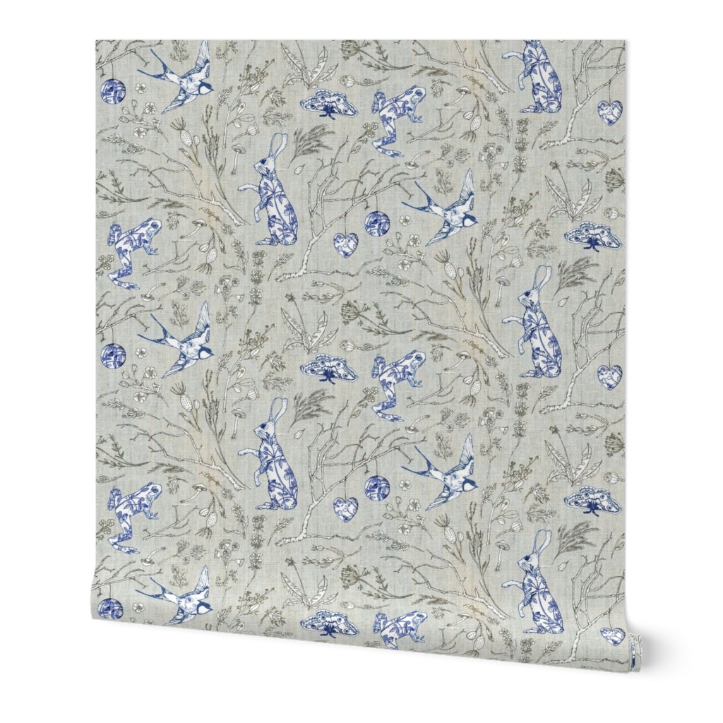 Botanica Wilde - Gray and Blue Wallpaper, Test Swatch (2' x 1'), Prepasted Removable Smooth, Gray