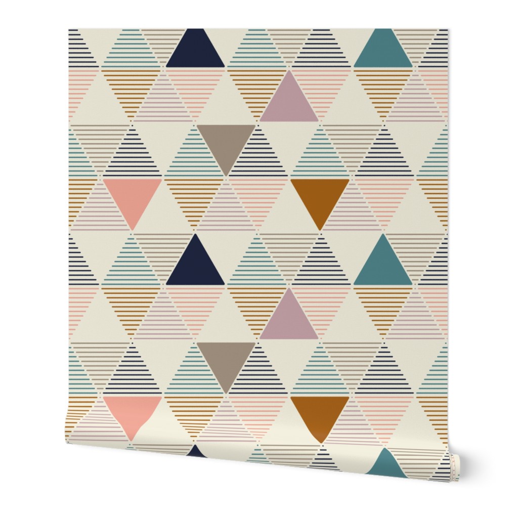 Vintage Modern Geometric - Multi Wallpaper, 2'x3', Prepasted Removable Smooth, Multicolor