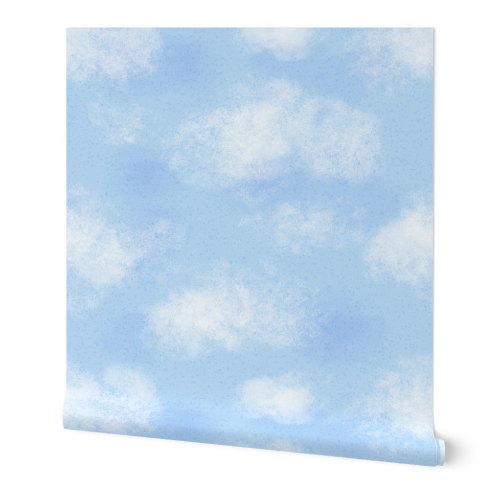 Cloudy Sky - Blue Wallpaper, 2'x9', Prepasted Removable Smooth, Blue