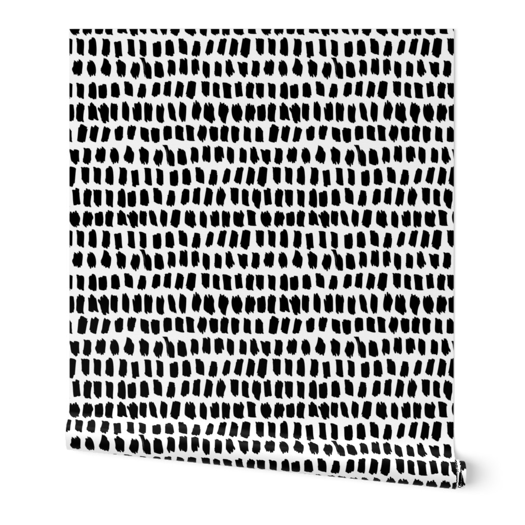 Strokes and Stripes Abstract - White and Black Wallpaper, 2'x12', Prepasted Removable Smooth, Black