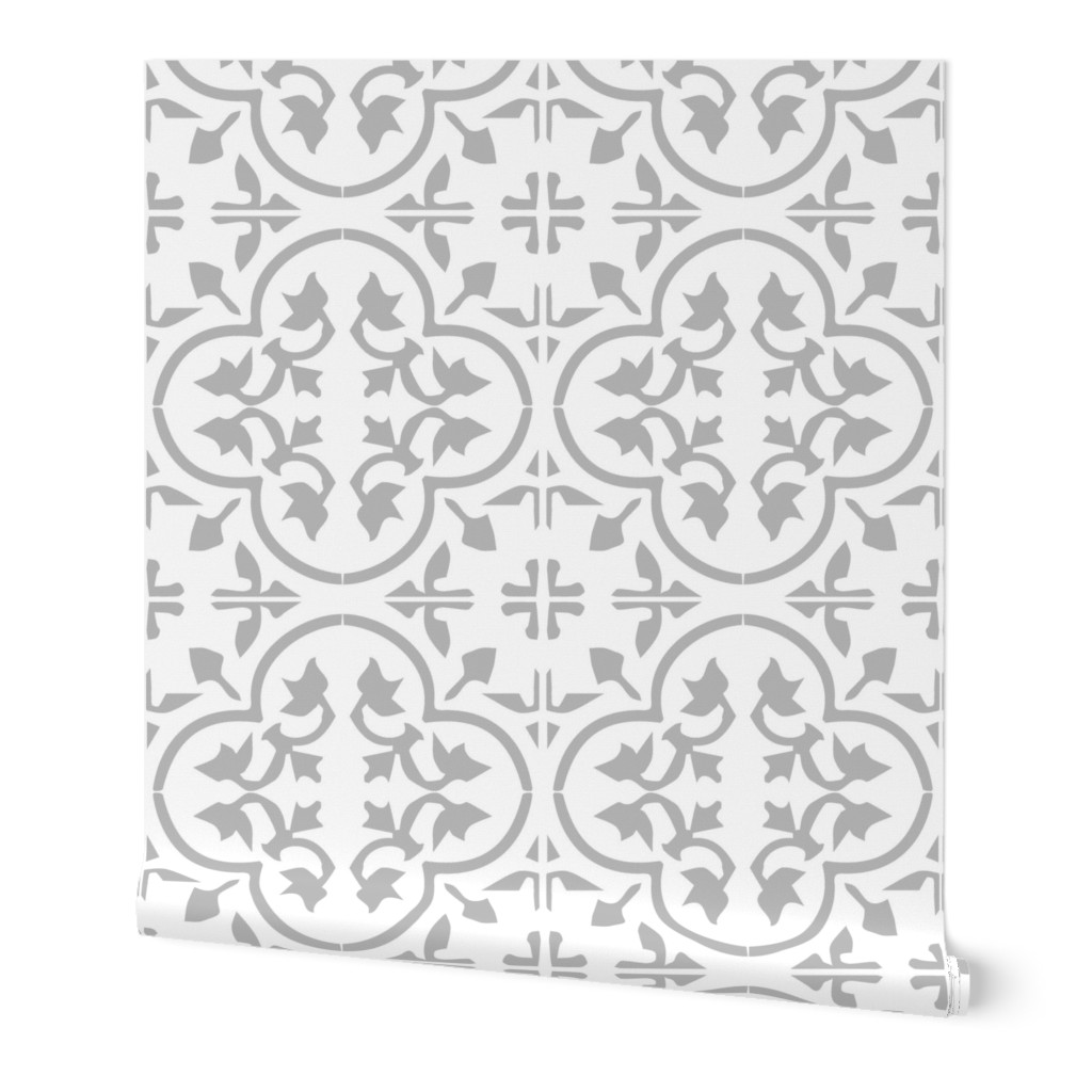 Moroccan Tile - Gray Wallpaper, 2'x12', Prepasted Removable Smooth, Gray