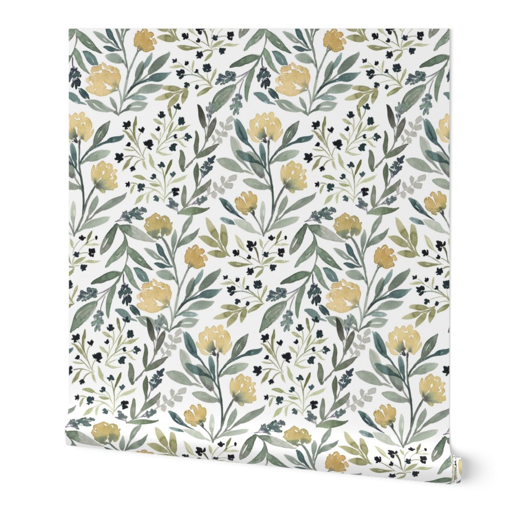 Floral Fields - Yellow Wallpaper, 2'x9', Prepasted Removable Smooth, Multicolor