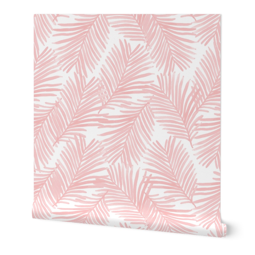 Palm Print - Pastel Pink Wallpaper, 2'x9', Prepasted Removable Smooth, Pink