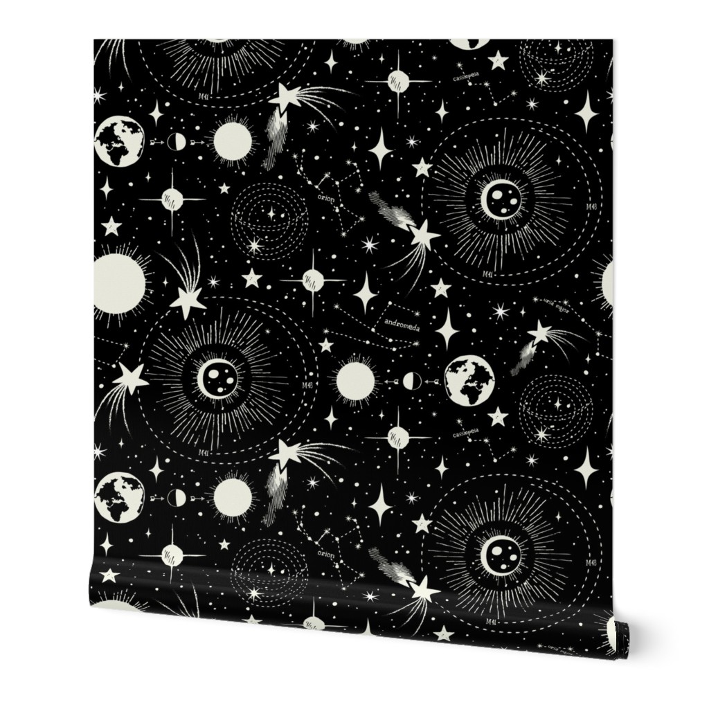 Solar System Wallpaper, 2'x9', Prepasted Removable Smooth, Black
