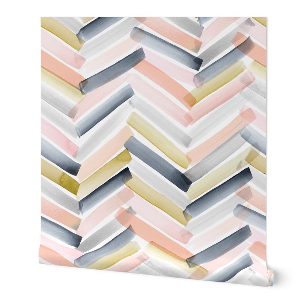 Chevron - Blush and Navy Wallpaper, 2'x9', Prepasted Removable Smooth, Multicolor