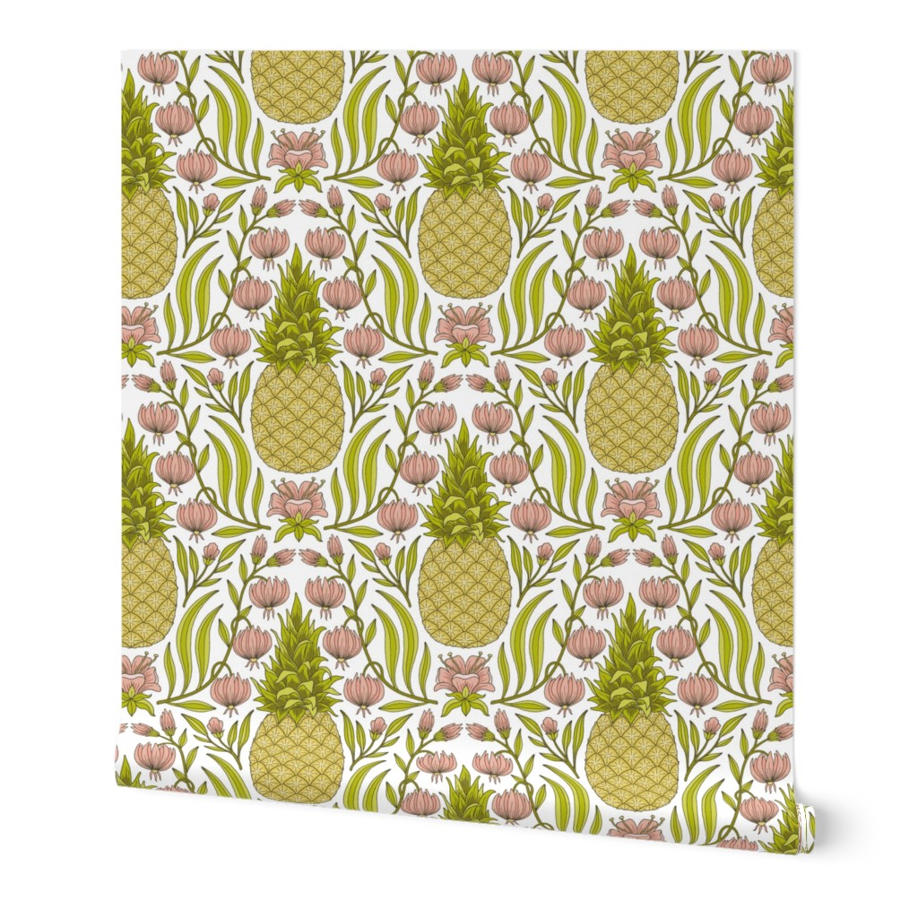 Pineapples and Flowers - Multi Wallpaper, 2'x12', Prepasted Removable Smooth, Multicolor