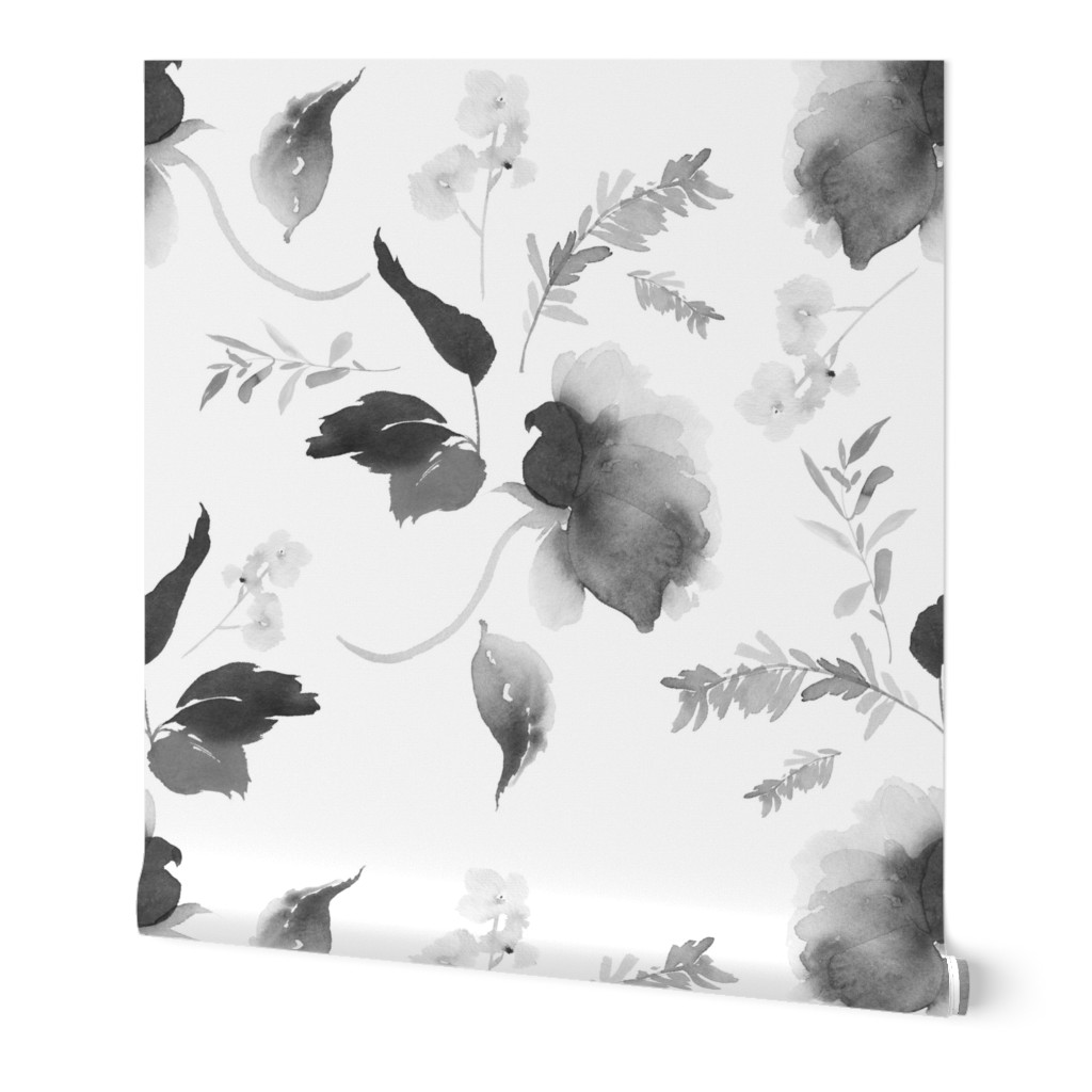 Spring Beginning - Black and White Wallpaper, 2'x9', Prepasted Removable Smooth, White