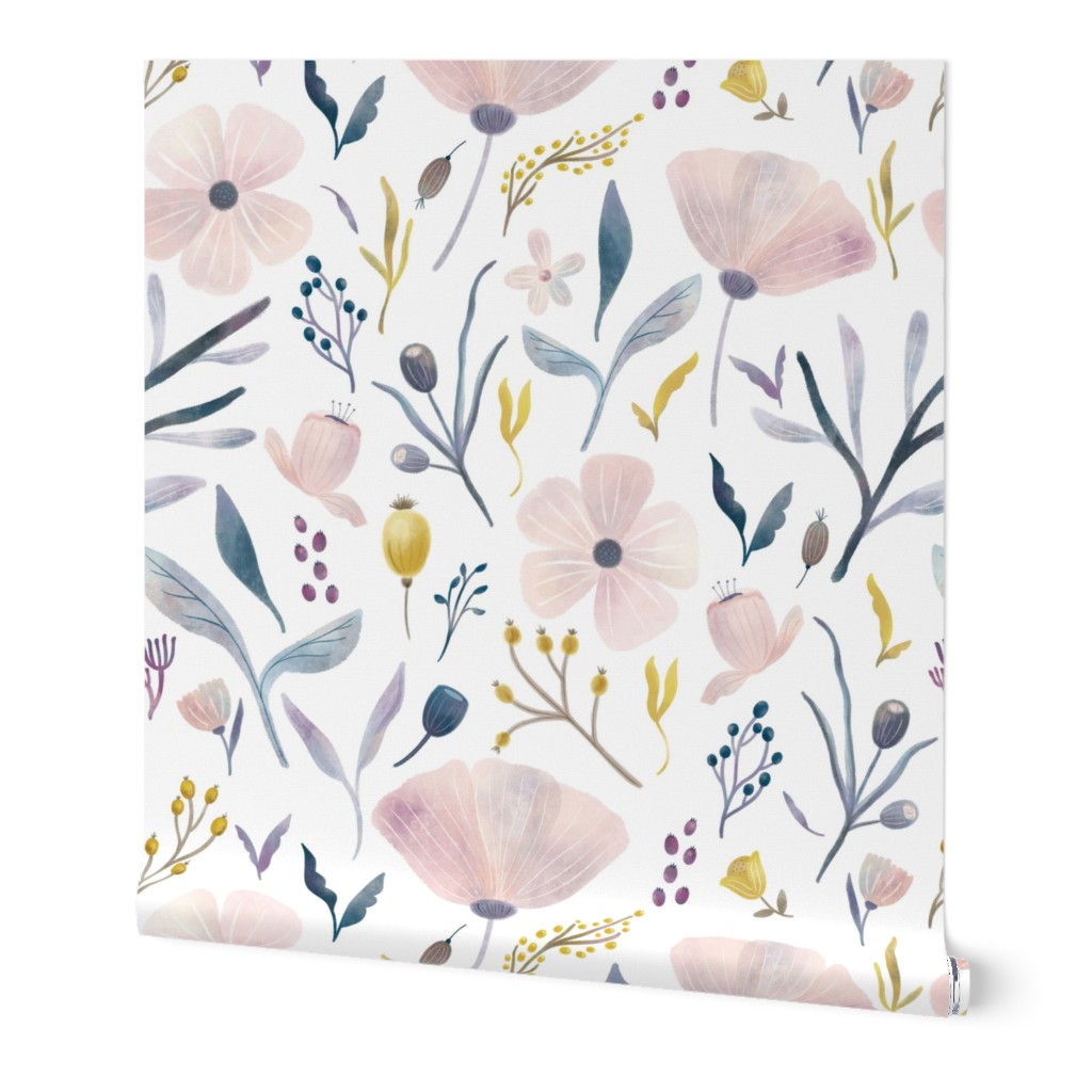 Delicate Flowers - Pastel Wallpaper, 2'x9', Prepasted Removable Smooth, Multicolor