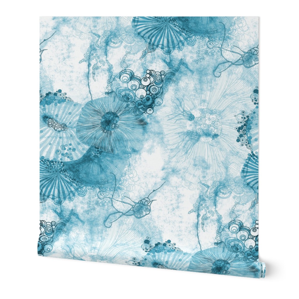 Dreamy Whimsical Watercolor - Blue Wallpaper, 2'x12', Prepasted Removable Smooth, Blue