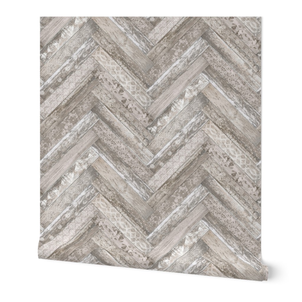 Wood Chevron Tiles Wallpaper, 2'x12', Prepasted Removable Smooth, Brown