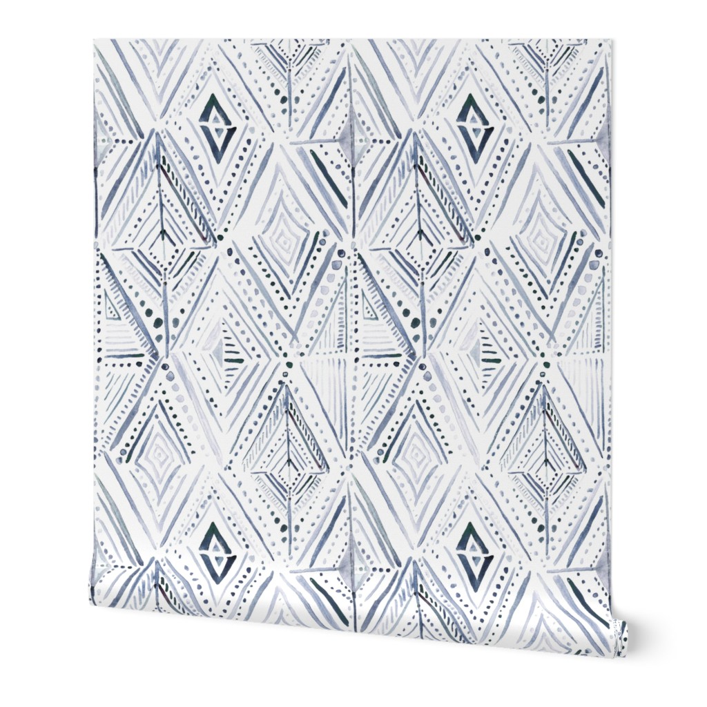 Boho Diamond Wallpaper, 2'x9', Prepasted Removable Smooth, Blue