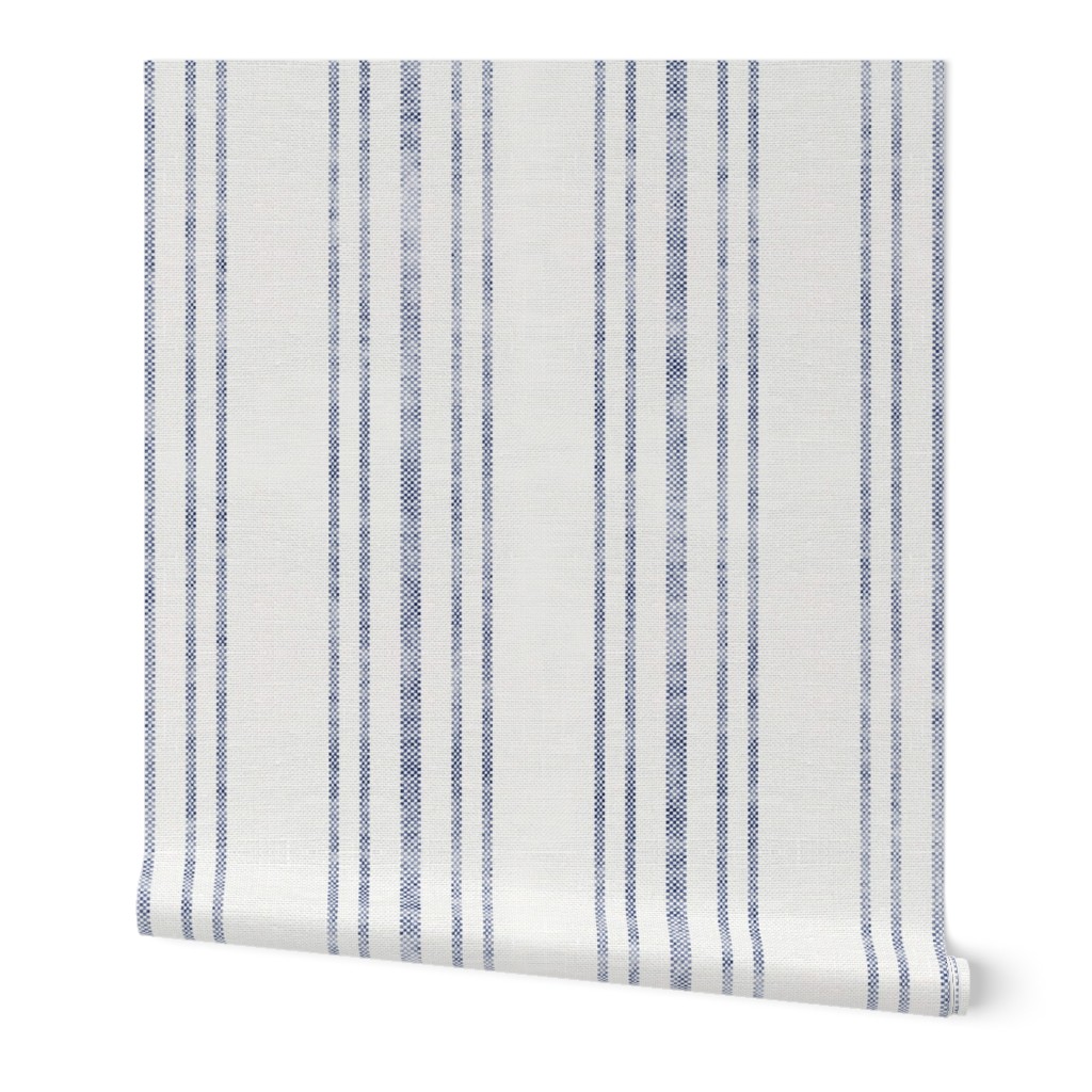 Aegean Multi Ticking Stripe - Blue Wallpaper, 2'x12', Prepasted Removable Smooth, Blue
