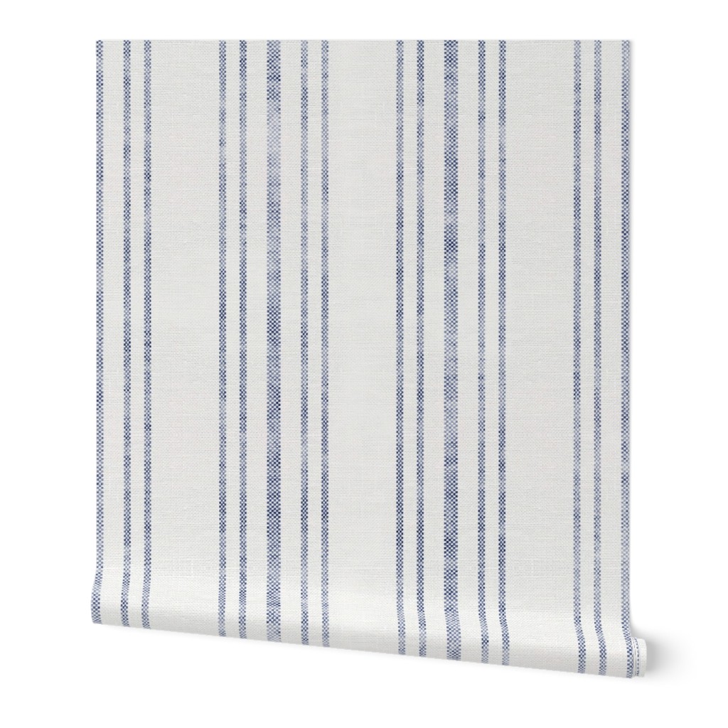 Aegean Multi Ticking Stripe - Blue Wallpaper, 2'x3', Prepasted Removable Smooth, Blue