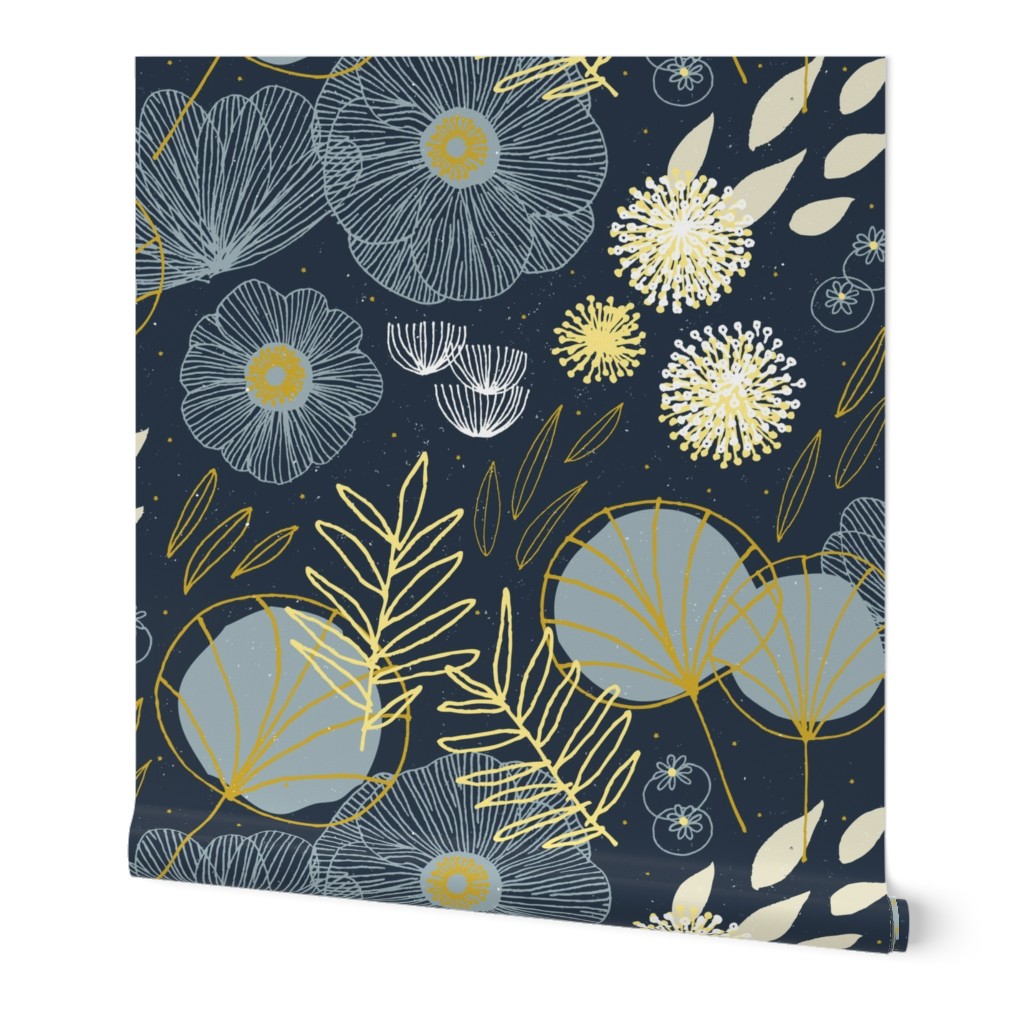 Spring Floral - Navy and Black Wallpaper | Shutterfly