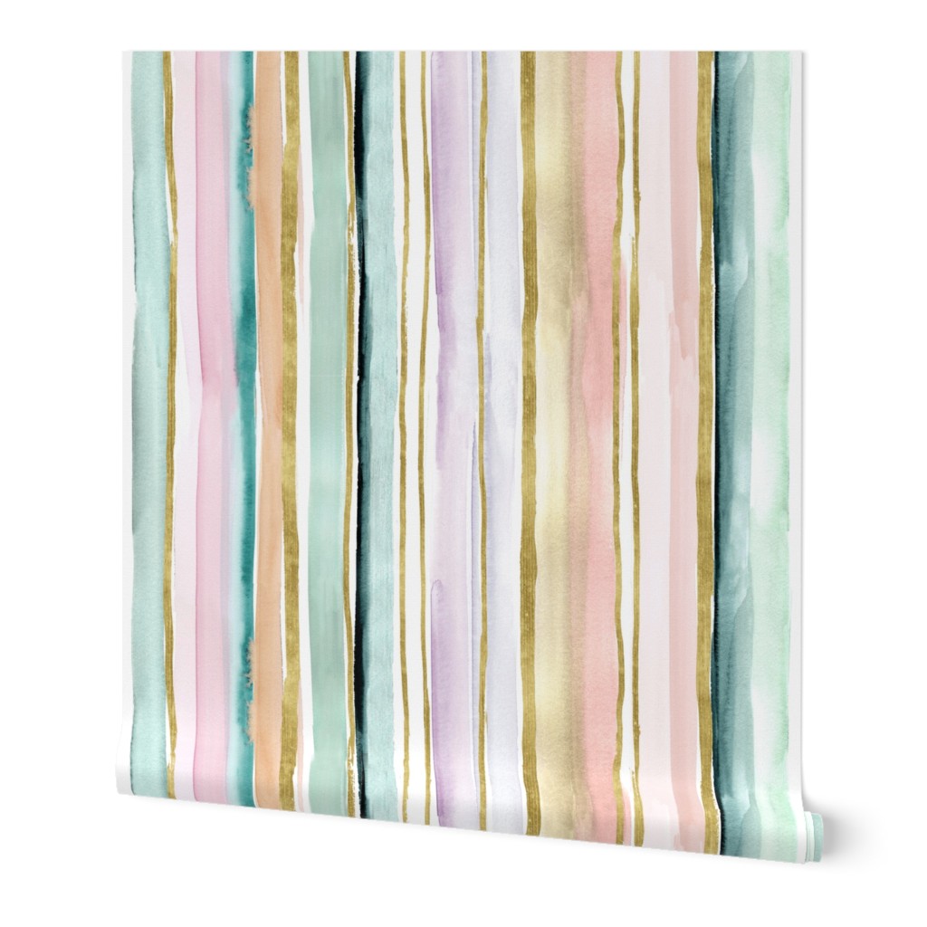 Daydream Stripe - Multi Wallpaper, Test Swatch (2' x 1'), Prepasted Removable Smooth, Multicolor