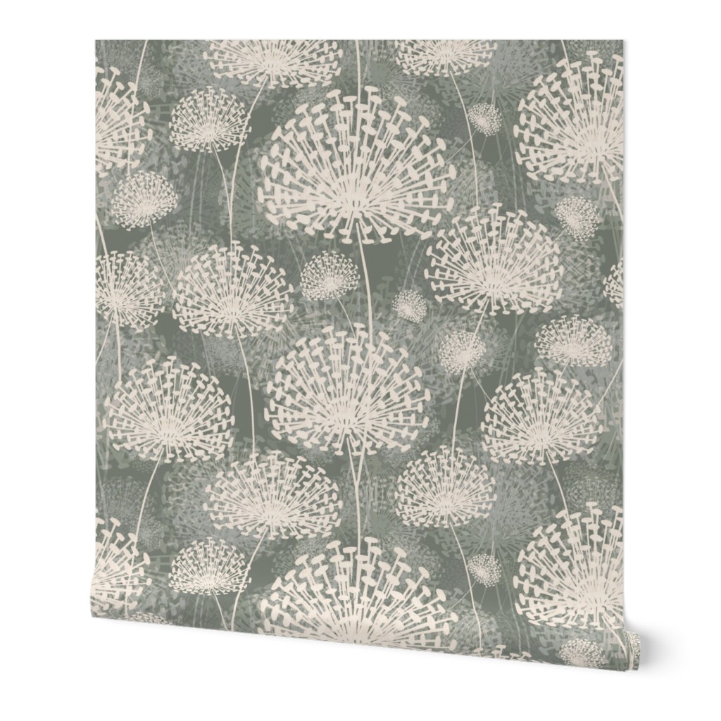 Vintage Dandelions - Gray Wallpaper, 2'x12', Prepasted Removable Smooth, Gray