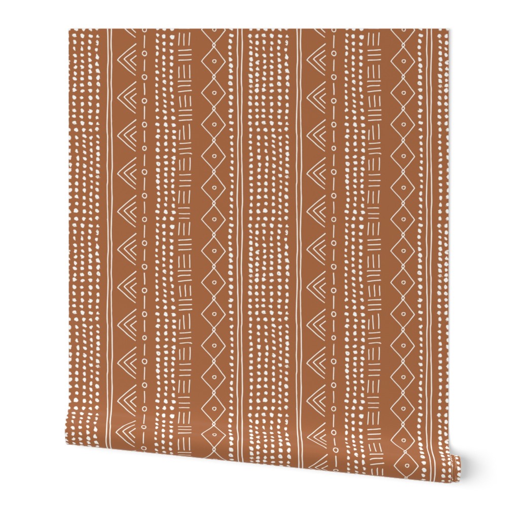 Minimal Mudcloth Vertical Abstract - Copper Wallpaper, 2'x9', Prepasted Removable Smooth, Brown