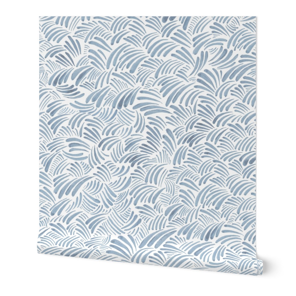 Faded Waves - Blue on White Wallpaper, 2'x3', Prepasted Removable Smooth, Blue
