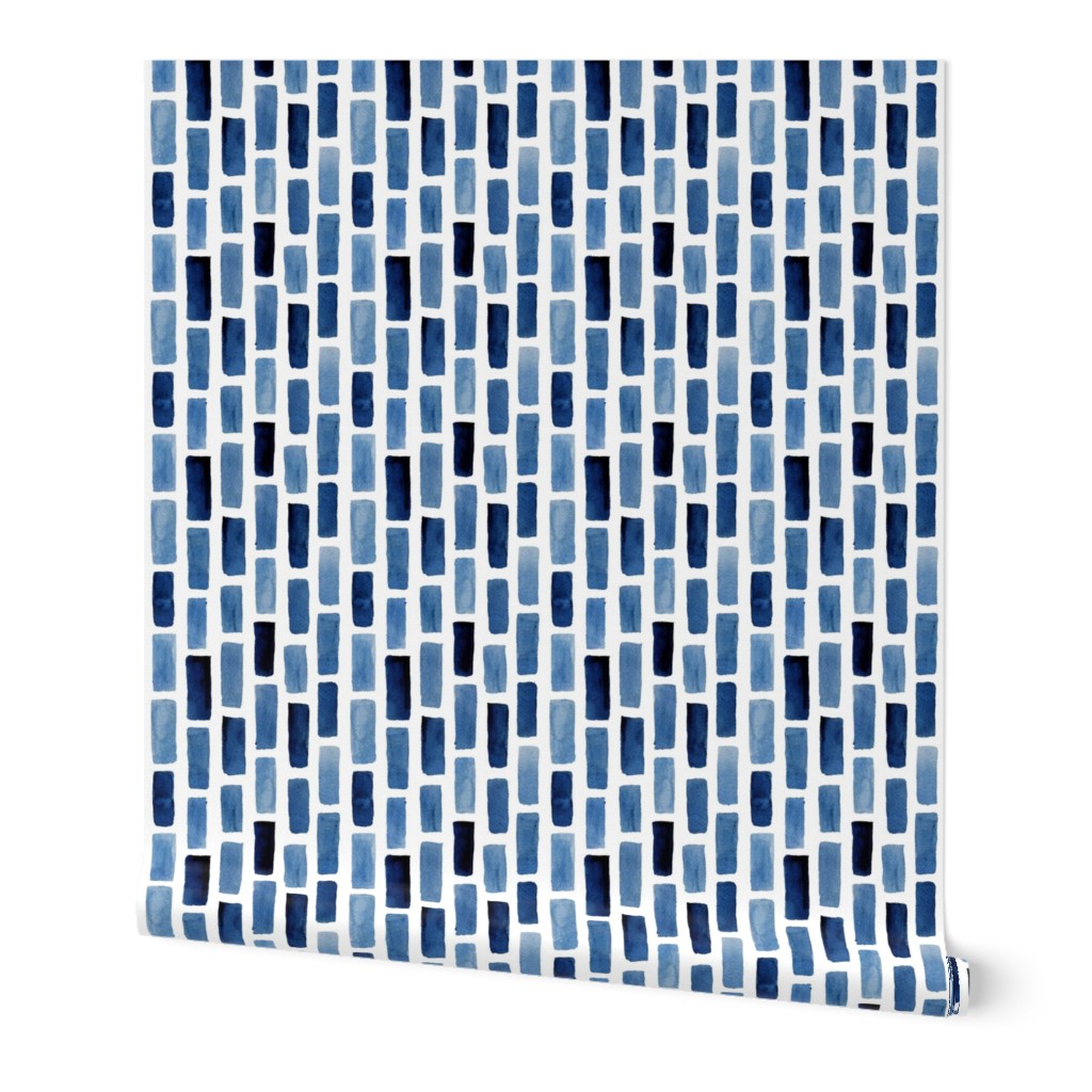 Vertical Tile - Blue Wallpaper, 2'x9', Prepasted Removable Smooth, Blue