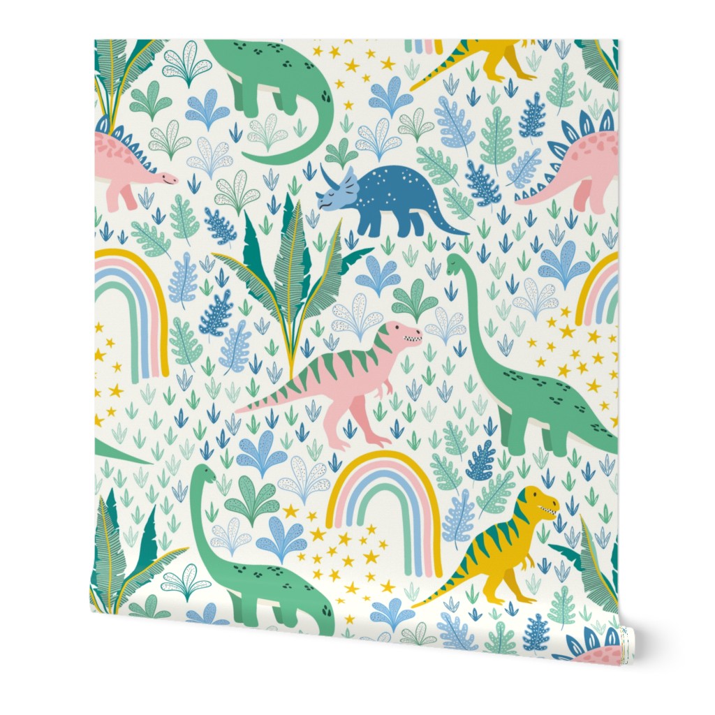 Dinosaur Dreams - Multi Wallpaper, 2'x9', Prepasted Removable Smooth, Multicolor