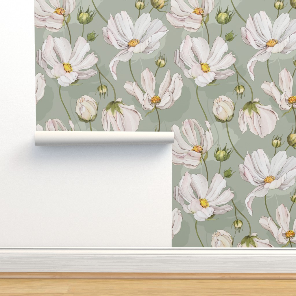 Watercolor Daisy Flowers - Green Wallpaper | Shutterfly