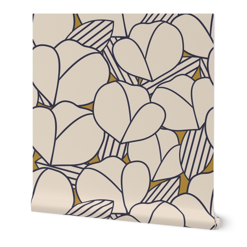 Roarin' Florals - Ginger and Navy Wallpaper, 2'x3', Prepasted Removable Smooth, Beige