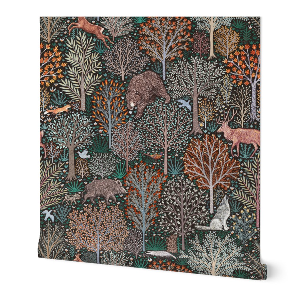 Forest & Animals - Multi Wallpaper, 2'x3', Prepasted Removable Smooth, Multicolor