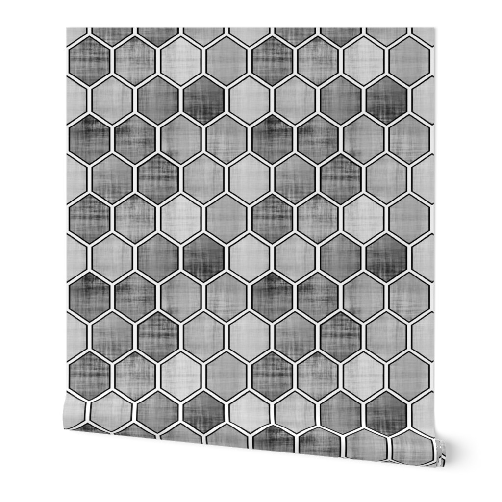 Distressed Geometric Honeycomb - Gray Wallpaper, 2'x9', Prepasted Removable Smooth, Gray