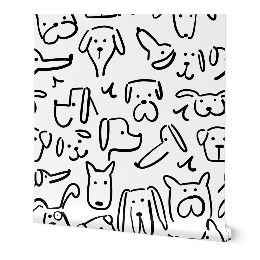 Playful Pups - Black and White Wallpaper, 2'x9', Prepasted Removable Smooth, White