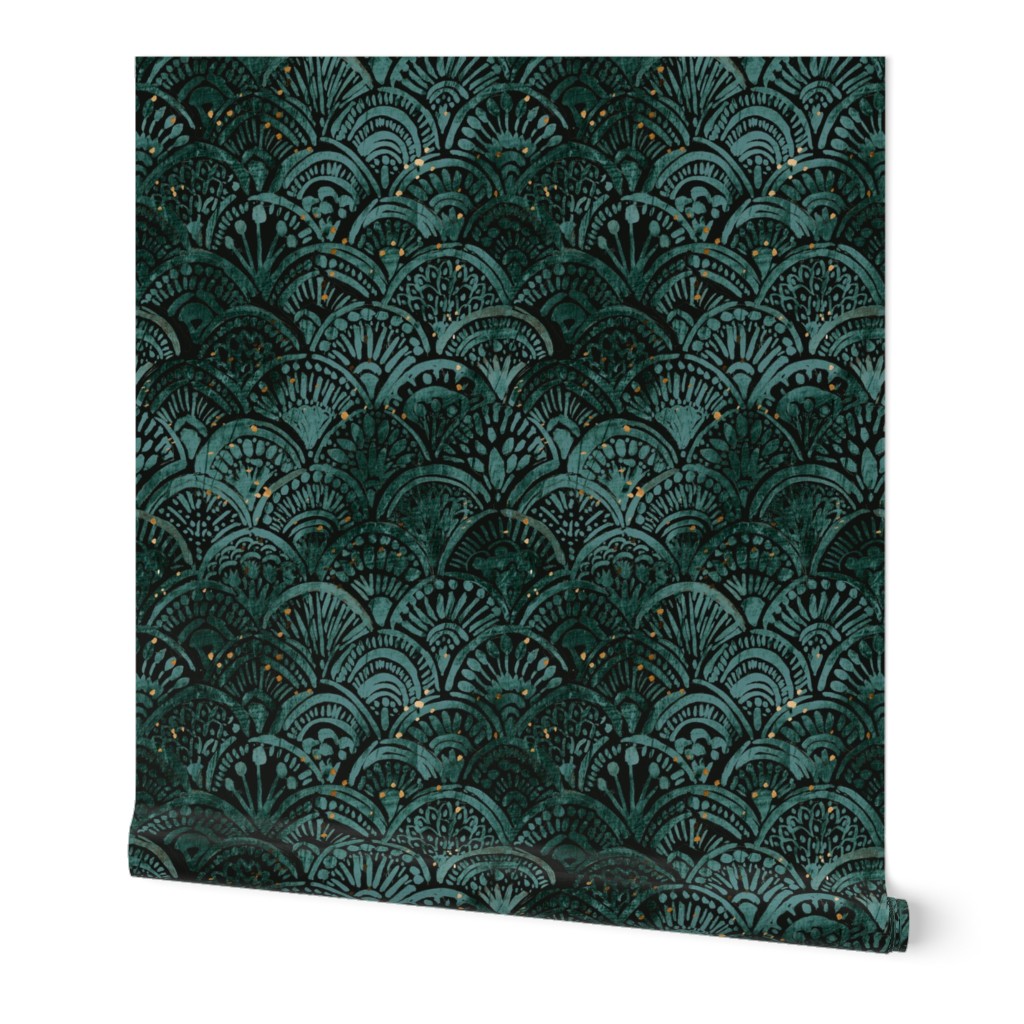 Mermaid Medallion Wallpaper, 2'x9', Prepasted Removable Smooth, Green