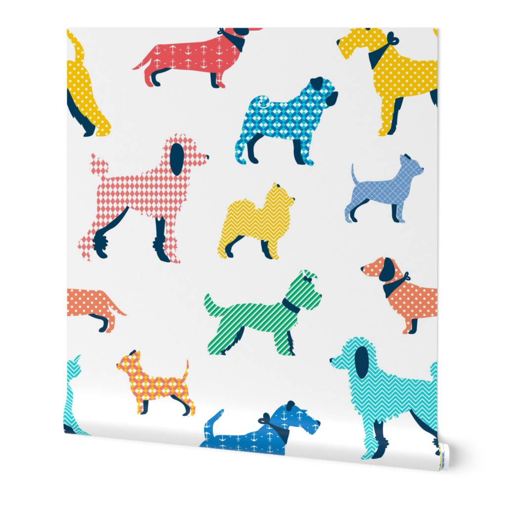 Vibrant Patterned Dogs - Multi Wallpaper, 2'x12', Prepasted Removable Smooth, Multicolor