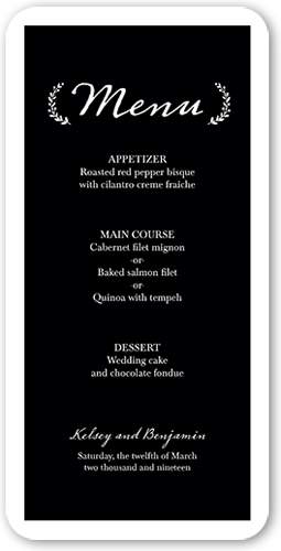 Refined Monogram Wedding Menu, Black, 4x8 Menu, Standard Smooth Cardstock, Rounded