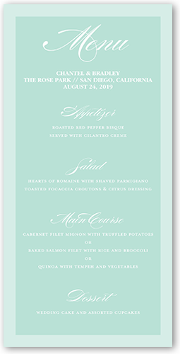 Picture Perfect Couple Wedding Menu, Green, 4x8 Flat Menu, Standard Smooth Cardstock, Square