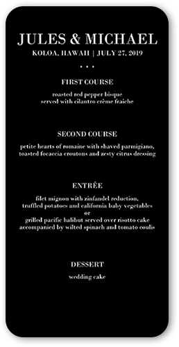 Enchanted Ending Wedding Menu, Black, 4x8 Menu, 100% Recycled Cardstock , Rounded, Black