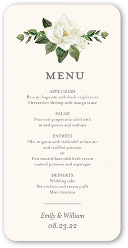 Magnolia Marriage Wedding Menu, Beige, 4x8 Menu, Standard Smooth Cardstock, Rounded