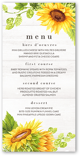 Sunny Celebration Wedding Menu, White, 4x8 Menu, Matte, Signature Smooth Cardstock, Square, White