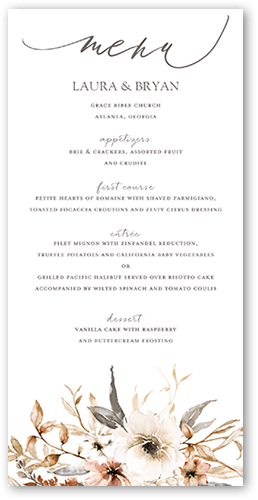Wild Botanic Wedding Menu, Orange, 4x8 Menu, Standard Smooth Cardstock, Square